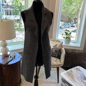 Long sweater vest with collar, steel grey